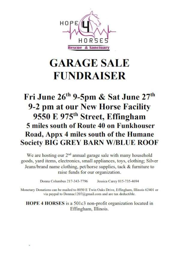 Hope 4 Horses Garage Sale 850