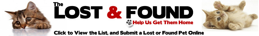 The lost and found. Help us get them home. Click to view the list, and submit a lost or found pet online.